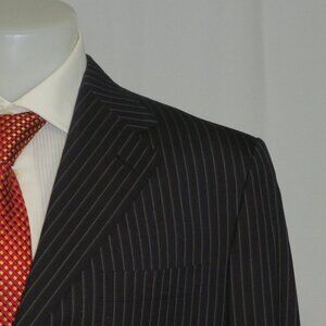 Brioni Senato Super 180 Custom Made Dark Gray Striped Three Button Suit 44R